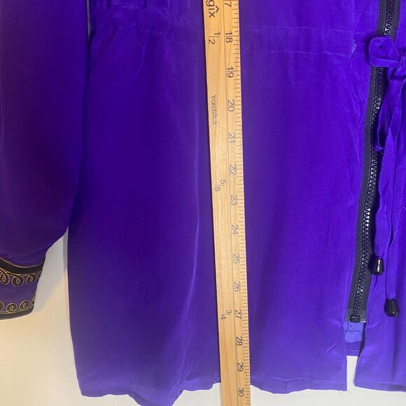 Vintage 2000s Bob Mackie Silk Windbreaker Jacket M Purple Full Zip Artsy Glam - Picture 5 of 8